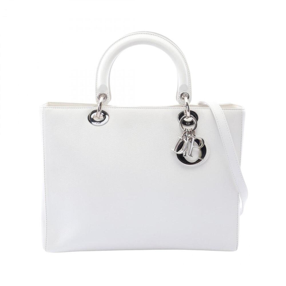 Christian Dior Dior Lady Large 2-Way Handbag, Leather, Women's, White